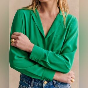 Sezane Florence shirt in bright green silk